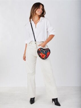 Betsey Johnson Heart Shaped Floral Crossbody Bag Purse